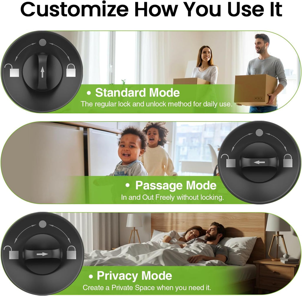 GHome Smart Fingerprint Door Lock, 3 in 1 Smart Fingerprint Door Knob with App Control & Key, Auto Lock, Biometric Thumbprint Door Locks for Bedroom, Garage, Home & Office