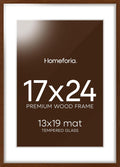 Homeforia 17x24 Picture Frame Brown, High End Dark Oak 17x24 Poster Wood Frame with Mat 13x19 for Photo, 17 x 24 Wooden Walnut Frame Matted to 13 x 19, 24x17 Frames, Tempered Glass, Wall Kit, Set of 1