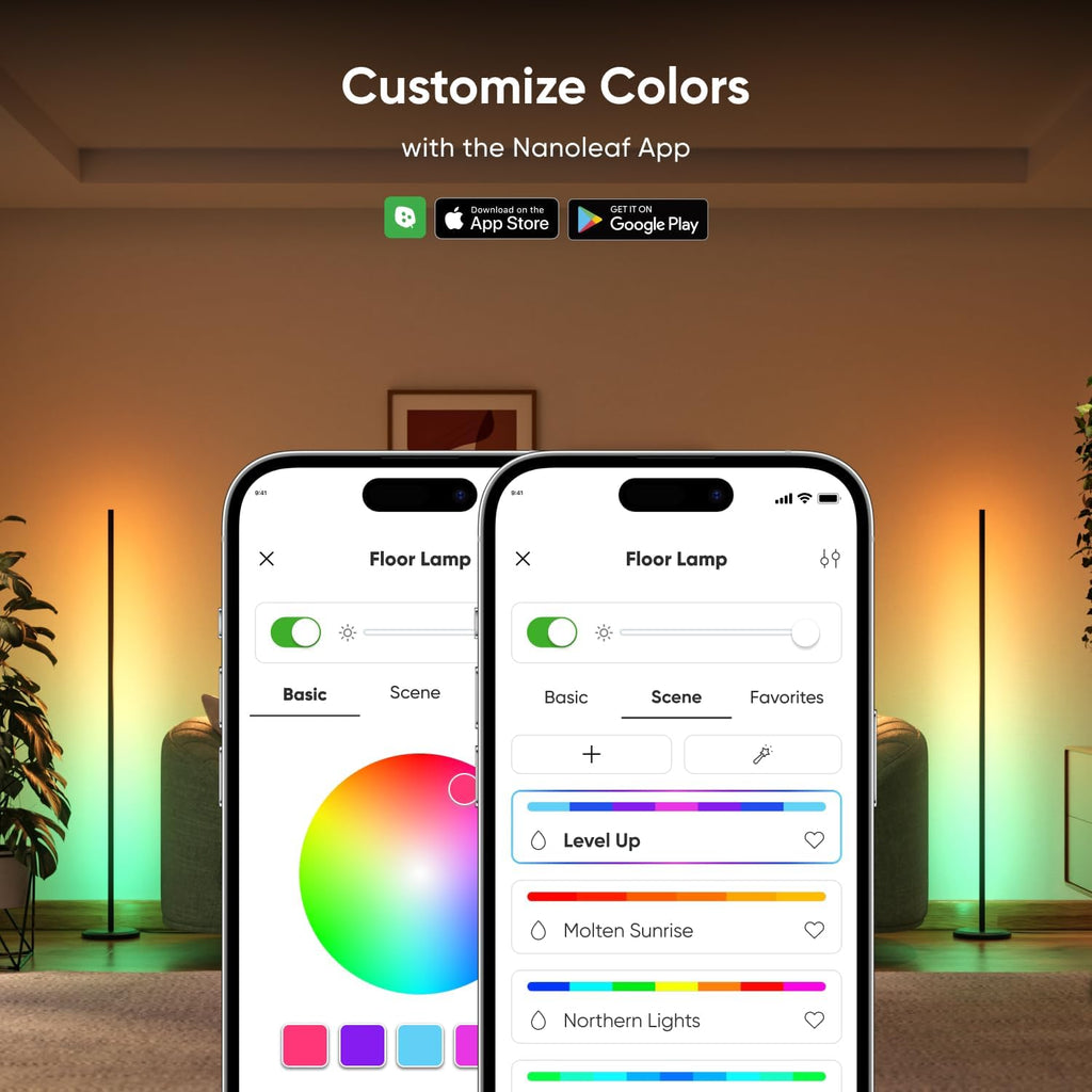 Nanoleaf Matter Smart Floor Lamp, LED Standing Lamps Work with Alexa, Music Sync Corner Lamp,16 Million Colors, 1700lm RGBTW Floor Lamp with Voice Control for Living Room, Ambient Lighting, Black