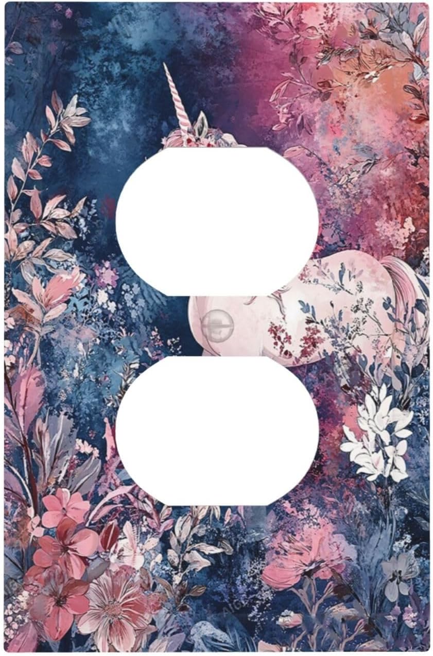 Outlet Covers Fantastic Pink Unicorn Wildflower Forest 1 Gang Duplex Light Switch Cover Plate Decorative Switch Plate Covers Electrical Socket Cover for Bedroom Kids room Decor