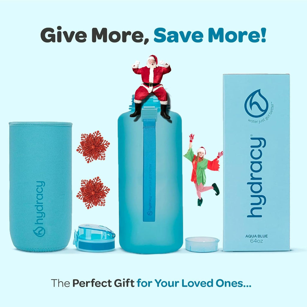Hydracy Water Bottle with Time Marker -Large BPA Free Water Bottle & No Sweat Sleeve -Leak Proof Gym Bottle with Fruit Infuser Strainer & Times to Drink -Ideal for Fitness Sports & Outdoors
