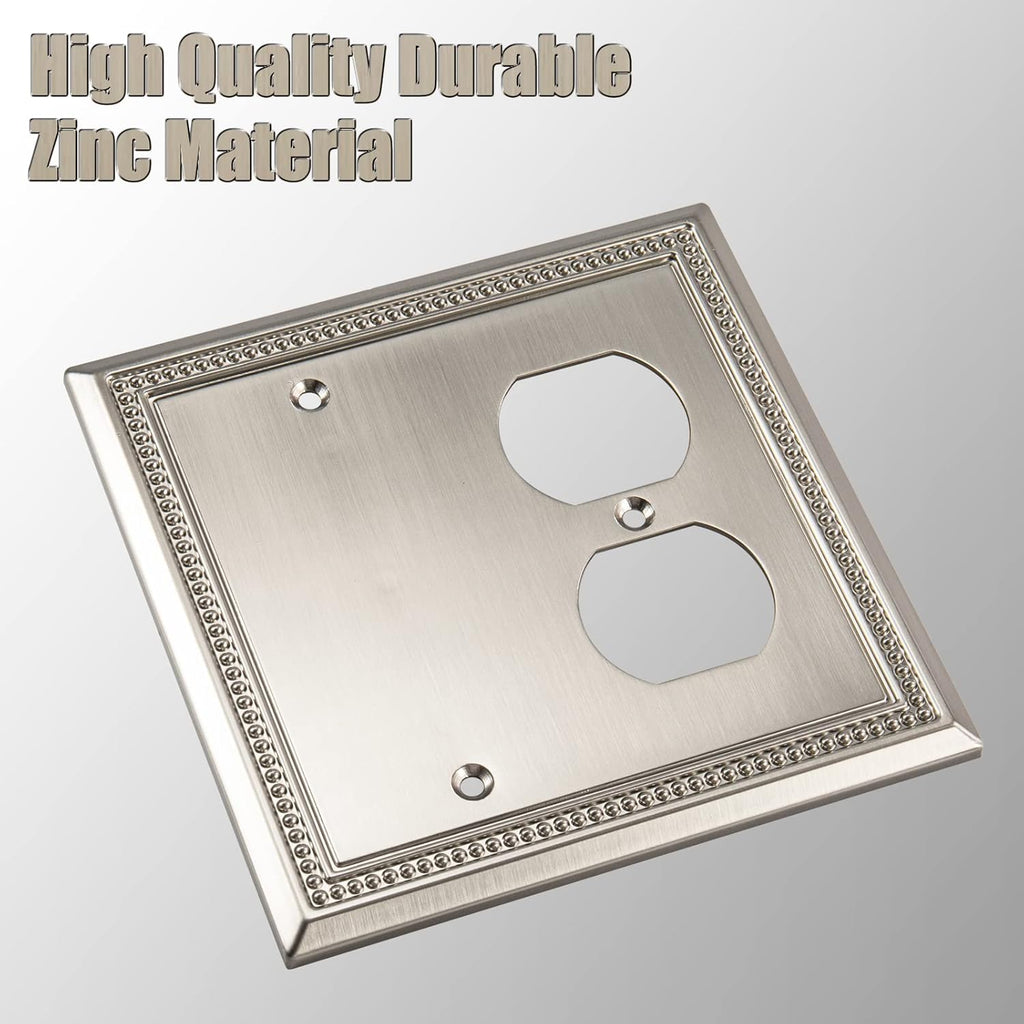 Henne Bery Sunken Pearls Heavy Duty Decorative Wall Plate Switch Plate Outlet Cover (Blank/Duplex, Satin Nickel)