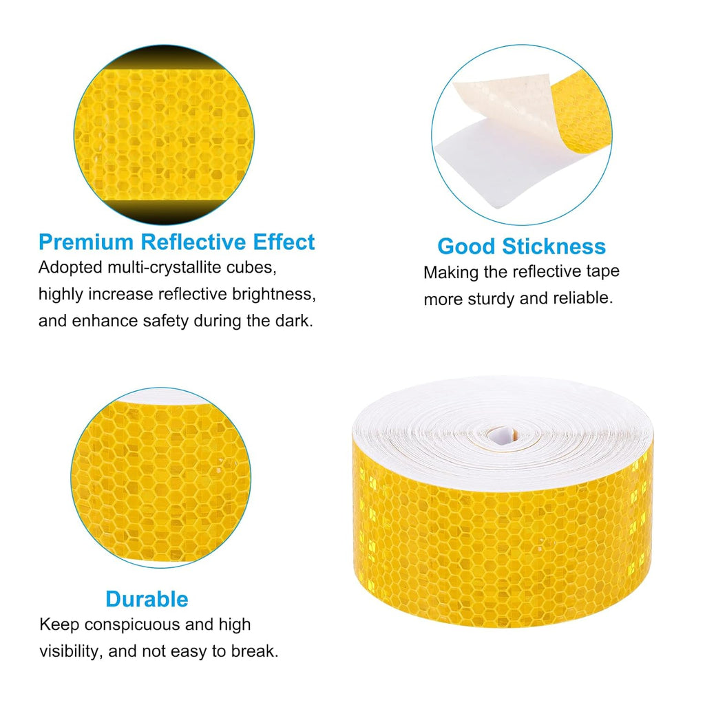 PATIKIL 2 Inch x 82 ft Reflective Tape, 1 Roll Waterproof Self Adhesive High Visibility Caution Warning Safety Tape Reflector with Scraper for Trucks Trailers Cars, Yellow