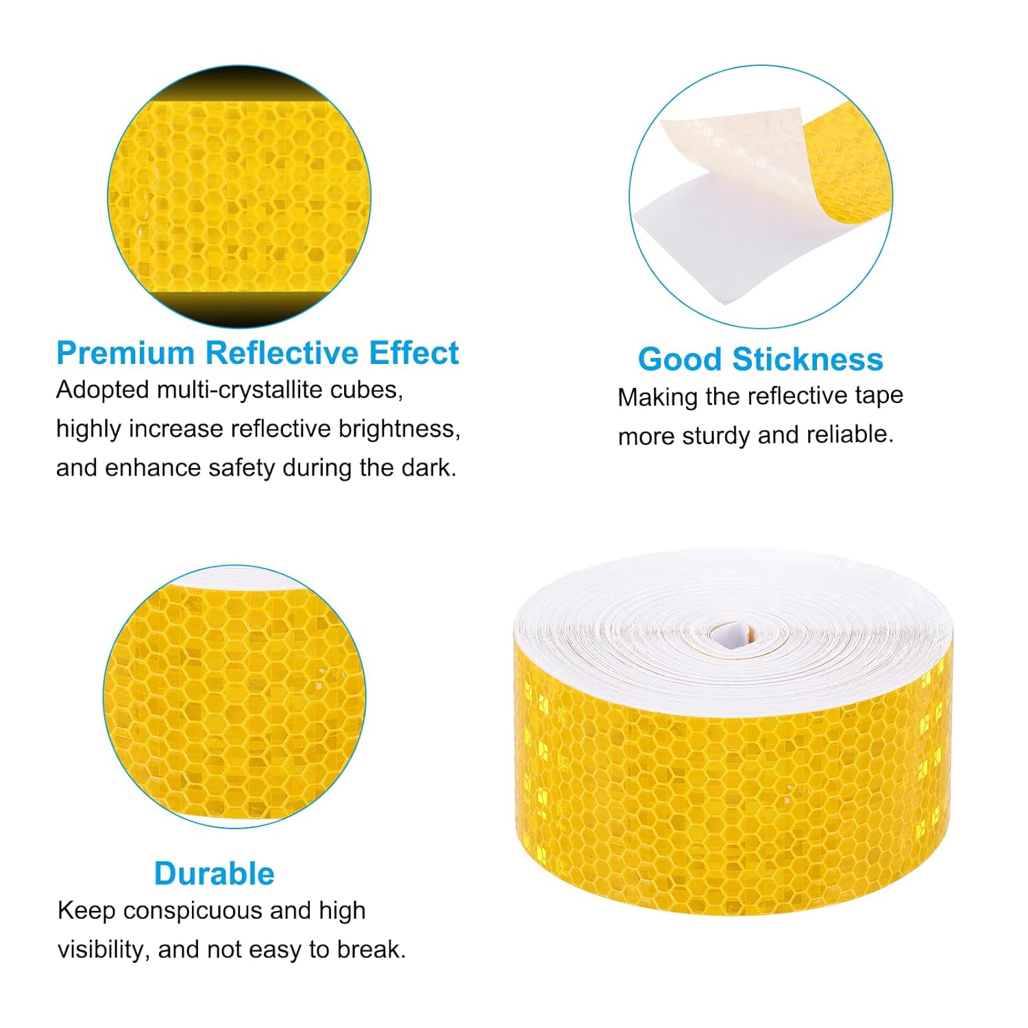 PATIKIL 2 Inch x 82 ft Reflective Tape, 1 Roll Waterproof Self Adhesive High Visibility Caution Warning Safety Tape Reflector with Scraper for Trucks Trailers Cars, Yellow
