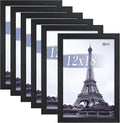 VCK 12x18 Picture Frames Black Set of 6, Wide Border Wood Poster Frame, Multi-Directional Display Family Photos, Office Prints, Studio/Gallery Artwork, Woodgrain Series, Wall Hanging