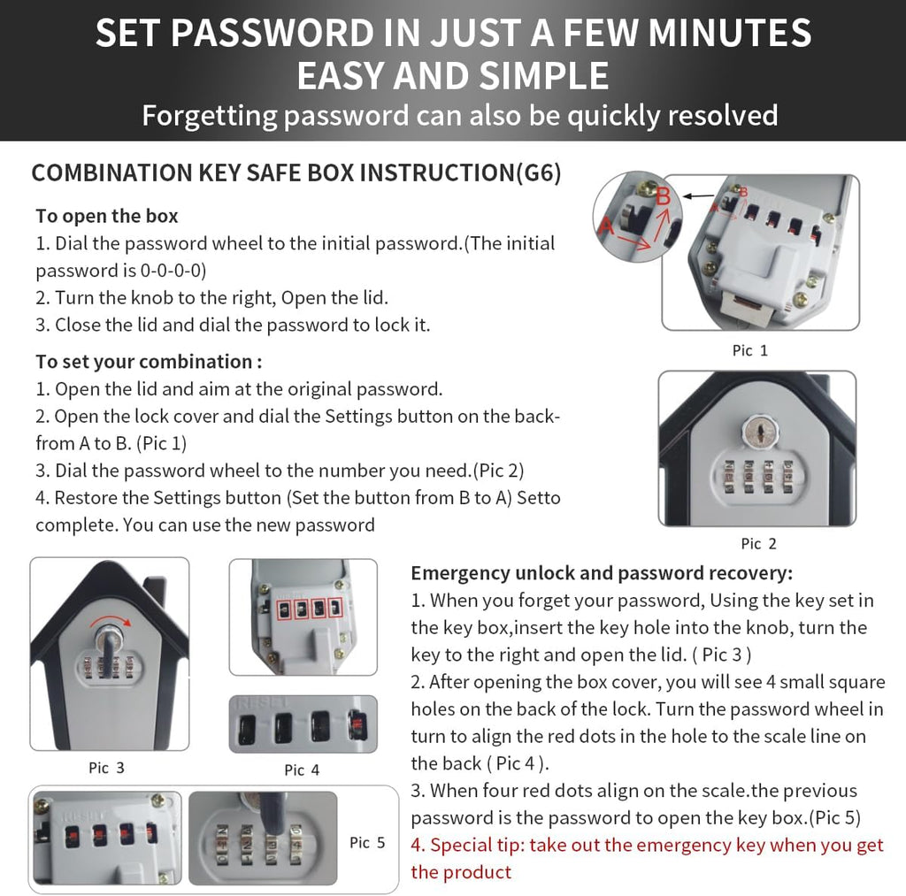 Key Lock Box with Combination lock & Key lock, Portable Large Capacity Key Storage Box Wall Mounted, Resettable Code, Waterproof Security Lock Box for Home, Office, Garage, Realtors Gray(1 Pack)