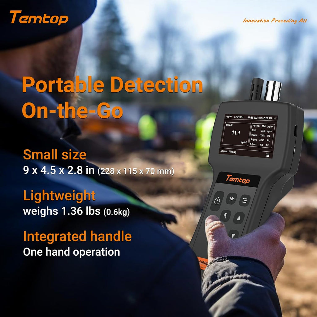 Temtop Handheld Particle Counter 0.3µm, 0.5µm, 1.0µm Particulate Monitor PM2.5, PM10, TSP, Temp & Humidity Detector