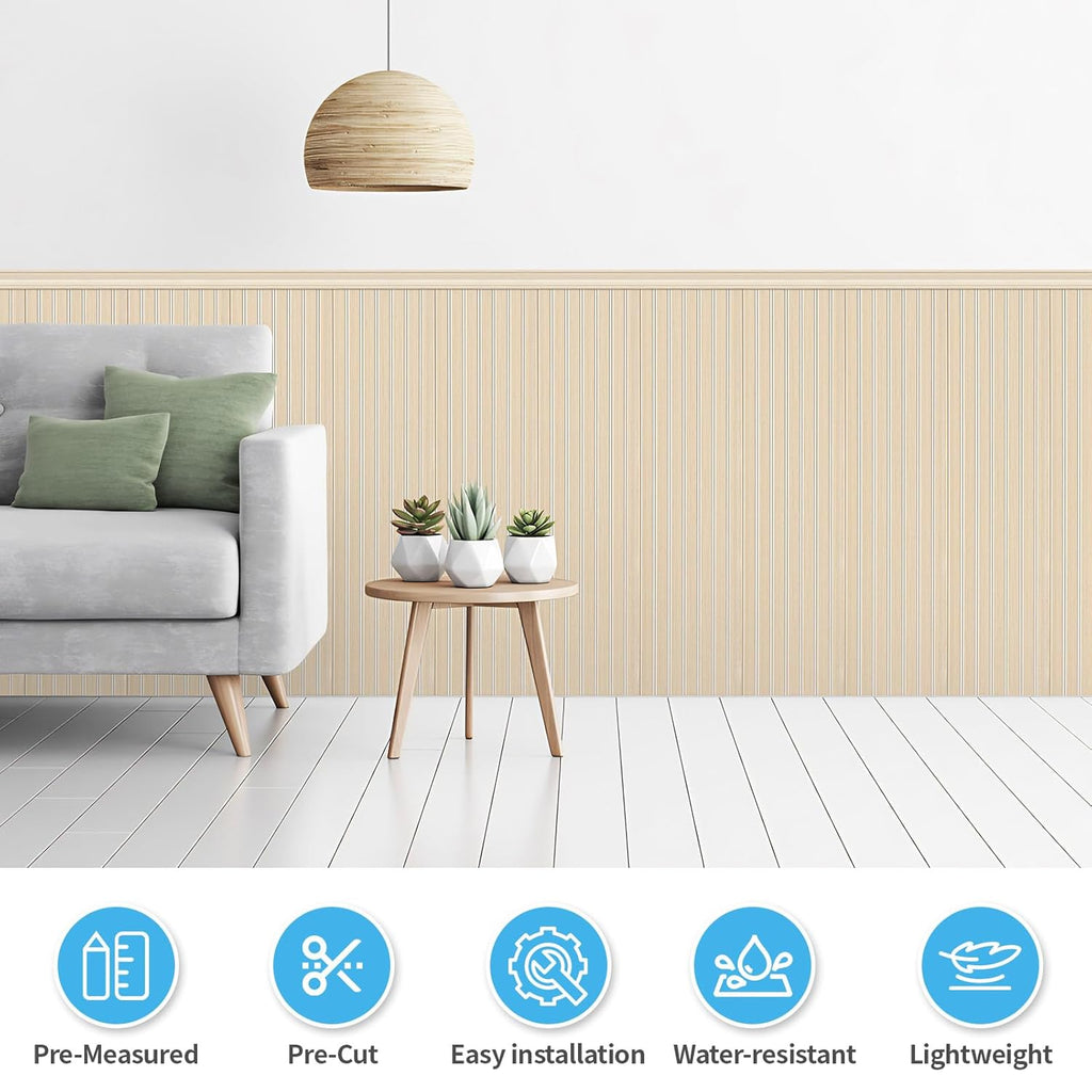 Art3d Wainscoting Wall Panel Kit, 37.8" Tall Beadboard Panels for Walls, Polystyrene Board and Batten Wall Panel Kit, Easy DIY Decorative Trim for Living Room, Kitchen, Bedroom – Covers 31 Sq.Ft
