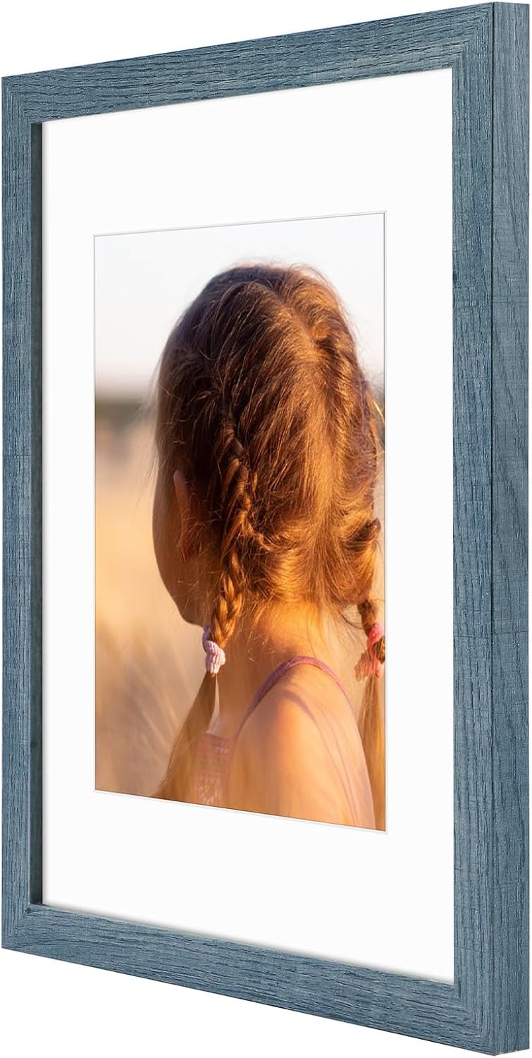 Golden State Art, 11x14 Picture Frame with Mat for 8x10 - High Definition Glass Wall Mounting Horizontal Vertical Display (Blue, 1 Pack)