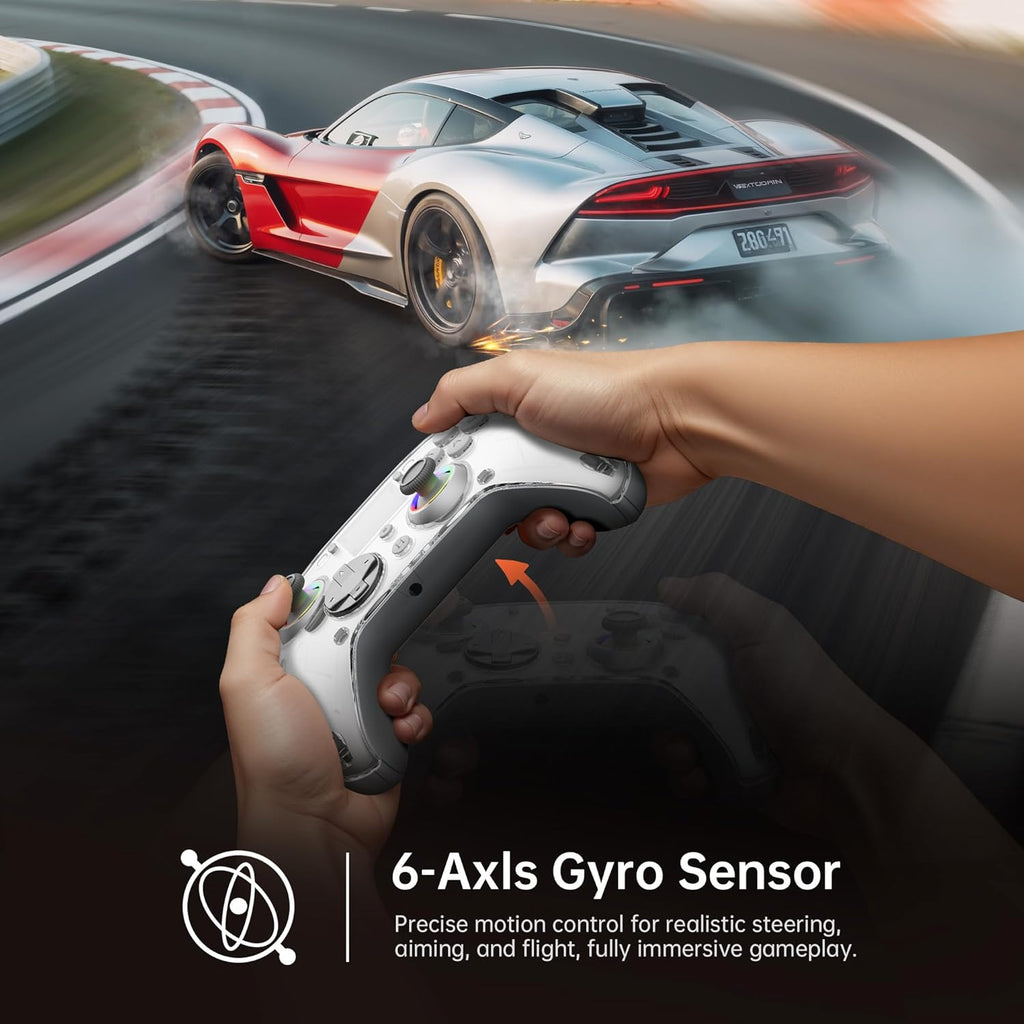 GUSGU G7 Wireless Gaming Controller with Interactive Screen, 1000Hz Polling Rate, Hall Joysticks & Triggers, 4 Programmable Buttons, Compatible with PC, Switch1, PS4, iOS, Android, Gray