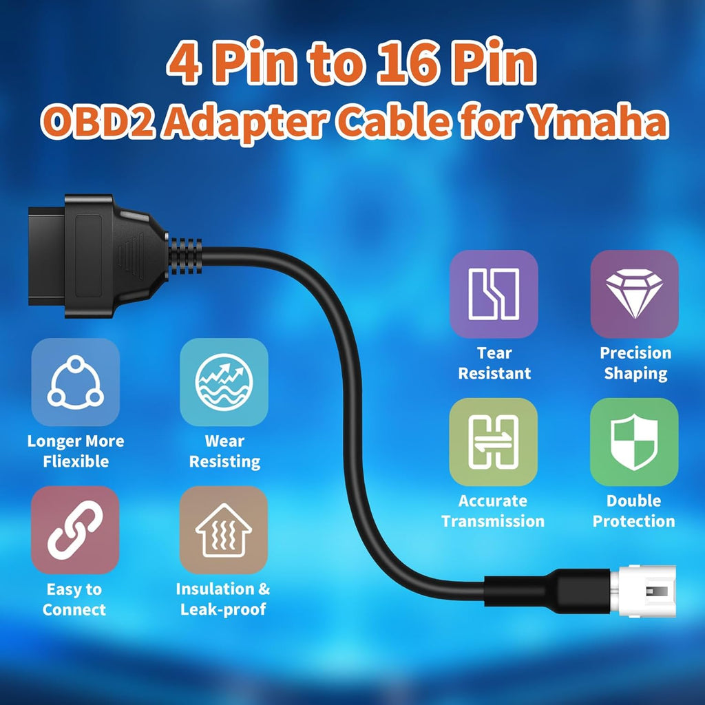 OBD2 Adapter Cable Fits for Yamaha Motorcycles and ATVs, 4Pin to 16Pin OBD2 Diagnostic Adapter Cable Works with All OBDII Scanner