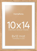 Homeforia 10x14 Picture Frame Wood, High End Natural Oak 10x14 Light Wooden Poster Frames with Mat 8x12, 10 x 14 Frames Matted to 8 x 12 Photo, 14x10 Hanging Frames, Tempered Glass, Wall Kit, Set of 1