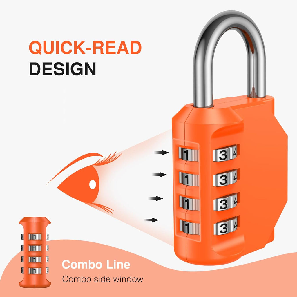 Puroma 1 Pack Combination Lock for Locker 4 Digit Outdoor Waterproof Padlock for School, Gym, Sports, Fence, Toolbox, Gate, Case, Outdoor, Hasp Storage, Cabinets (Orange)