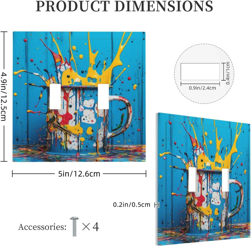 Decorative Light Switch Cover Plate Colorful Paint Splatters Blue Wood Plank 2 Gang Wall Plate Oversized Double Toggle Two Switch Wall Cover Plate Dual Device Faceplate