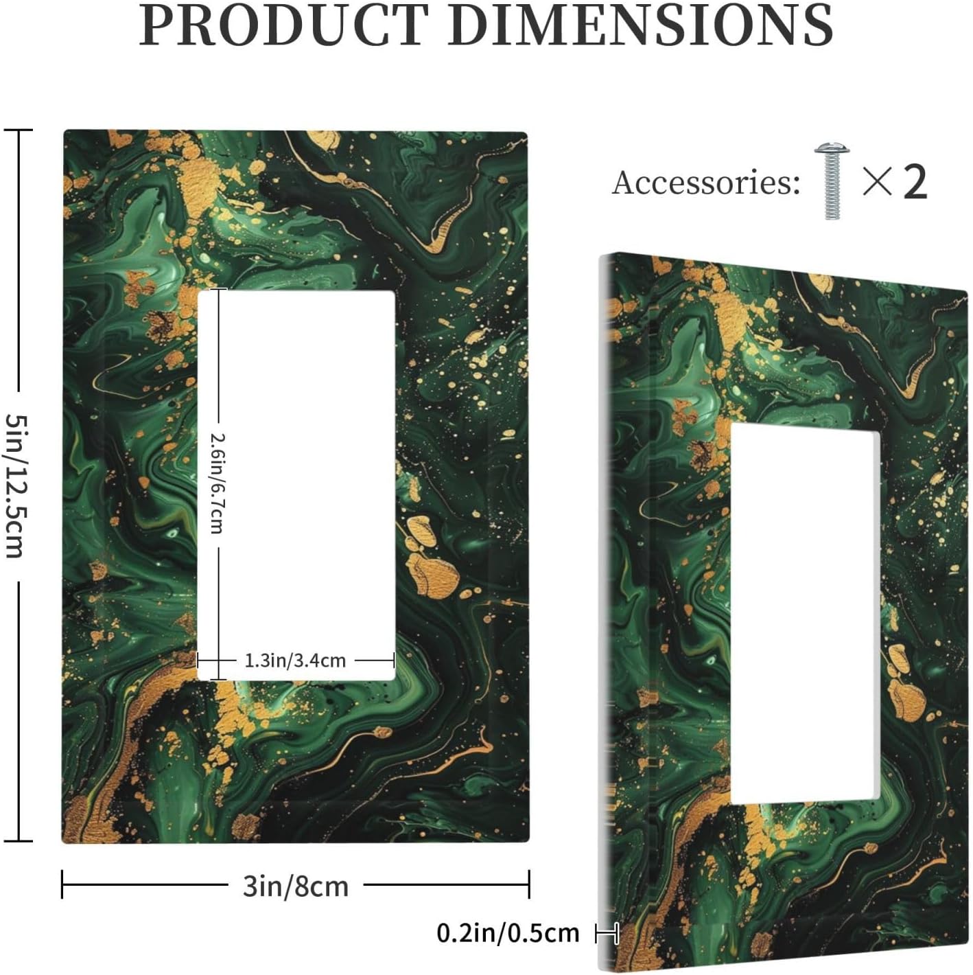Green/Gold Modern Abstract Luxury Marble 1 Gang Wall Plates Single Rocker Light Switch Covers Decorative Switch Plates Electrical GFCI Panel Covers for Home Office Decor 5 x 3 IN