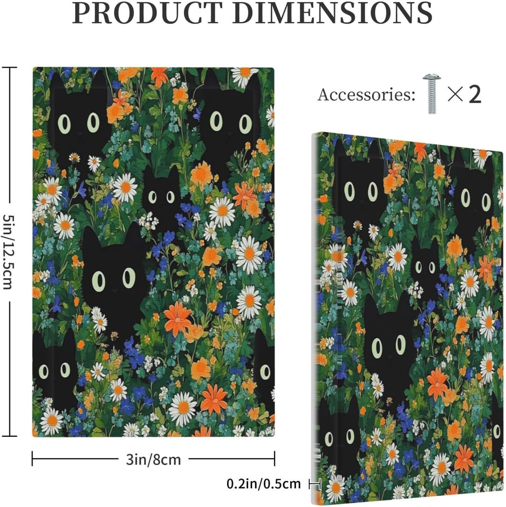 Boho Funny Black Cute Cats Daisy Wildflower Light Switch Cover Plate 1 Gang No Device Blank Electrical Wall Plates Faceplate Decorative Switch Plate For Kids Room Bed Room Decor