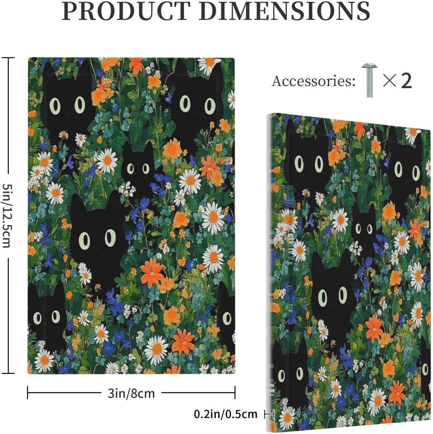 Boho Funny Black Cute Cats Daisy Wildflower Light Switch Cover Plate 1 Gang No Device Blank Electrical Wall Plates Faceplate Decorative Switch Plate For Kids Room Bed Room Decor