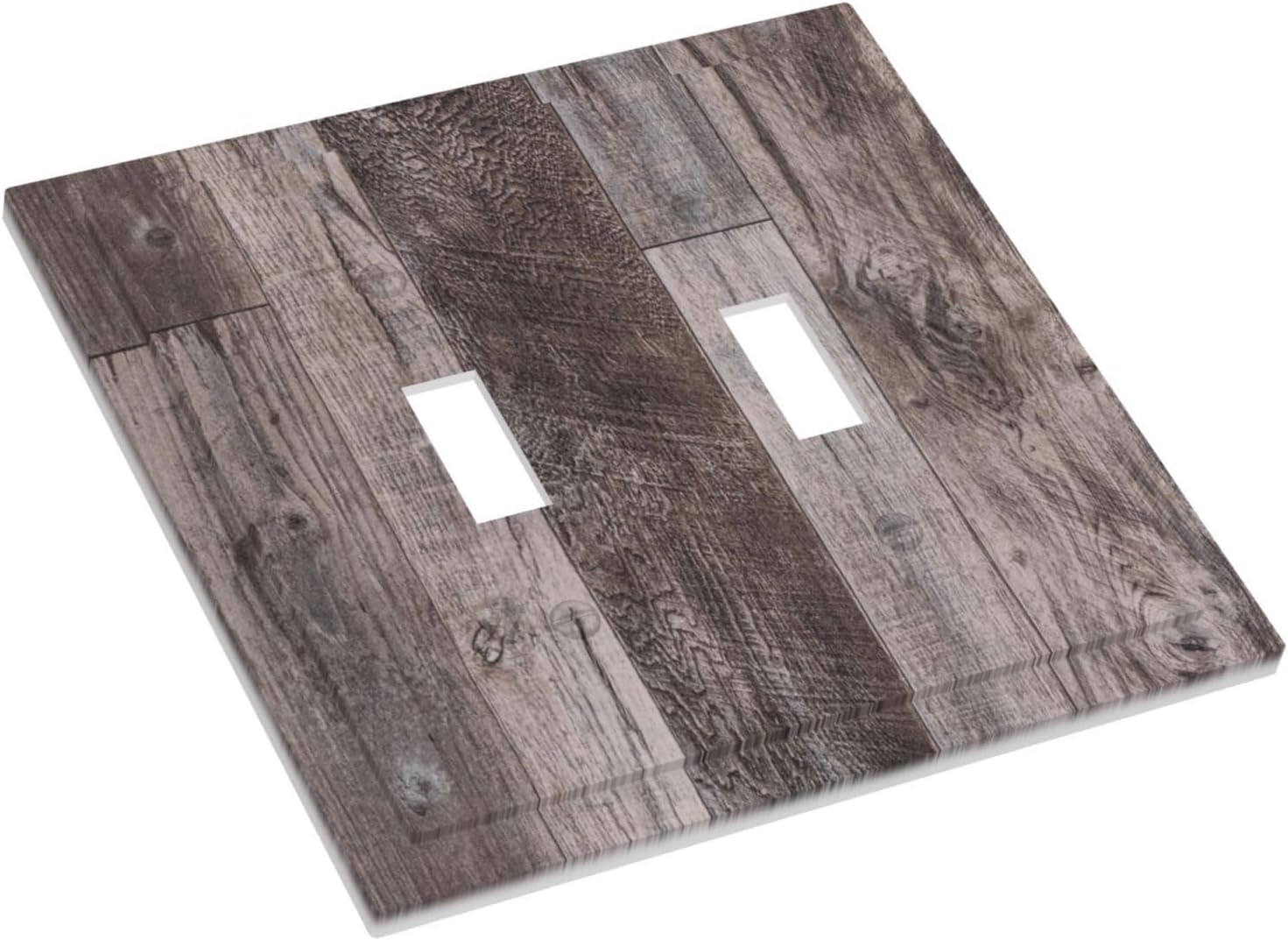 Decorative Switch Plates Rustic Dark Grey Wood Retro Country Wooden 2 Gang Double Toggle Outlet Light Switch Cover Wall Plate Electrical Faceplate for Farmhouse Cabin Decor