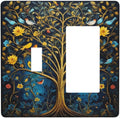 Gold Tree With Birds Flowers on Branches Light Switch Covers 2 Gang Single Toggle Rocker Combination Wall Plate Cover Electrical Faceplate Decorative Switchplate for Farmhouse Living Decor