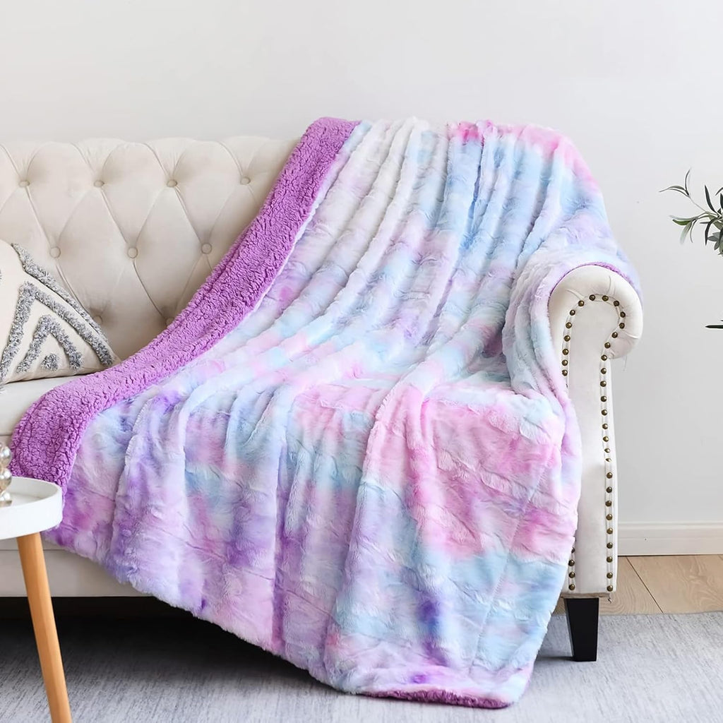 NEWCOSPLAY Super Soft Faux Fur Throw Blanket for Couch Multi Purple Sherpa Fuzzy Plush Warm Blanket for Sofa Bed (Multi Purple, Throw(50"x60"))