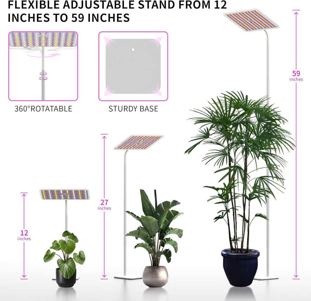 BESTVA 48W Grow Lights for Indoor Plants with Stand, Full Spectrum LED Plant Light for Indoor Plants,12-59 Inches Height Adjustable Growing Lamp with Auto On/Off Timer 4H/8H/12H, 4 Dimmable Brightness