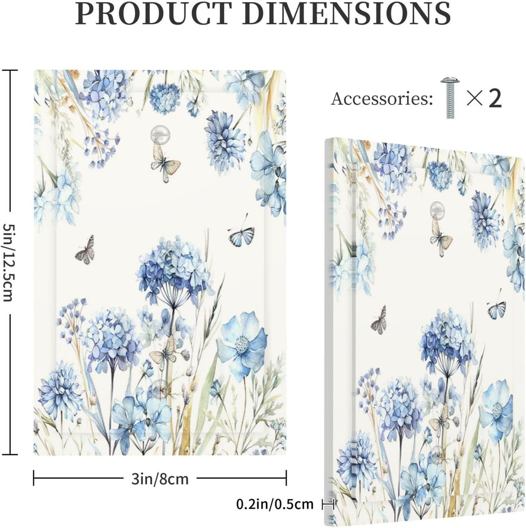Light Switch Cover Plate Blue Floral Hydrangea Plants 1 Gang No Device Blank Electrical Wall Plates Faceplate Decorative Switch Plate for Bedroom Home Decor