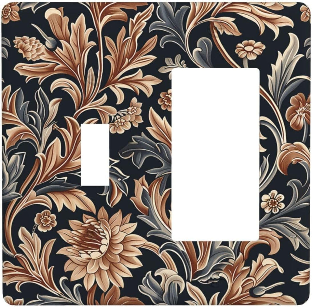 Outlet Covers Vintage Grey Plant Leaves Brown Flowers 1 Toggle 1 Rocker Combination Decorative Wall Plate Electrical Switch Plates Light Switch Cover Plate for Bedroom Home Decor