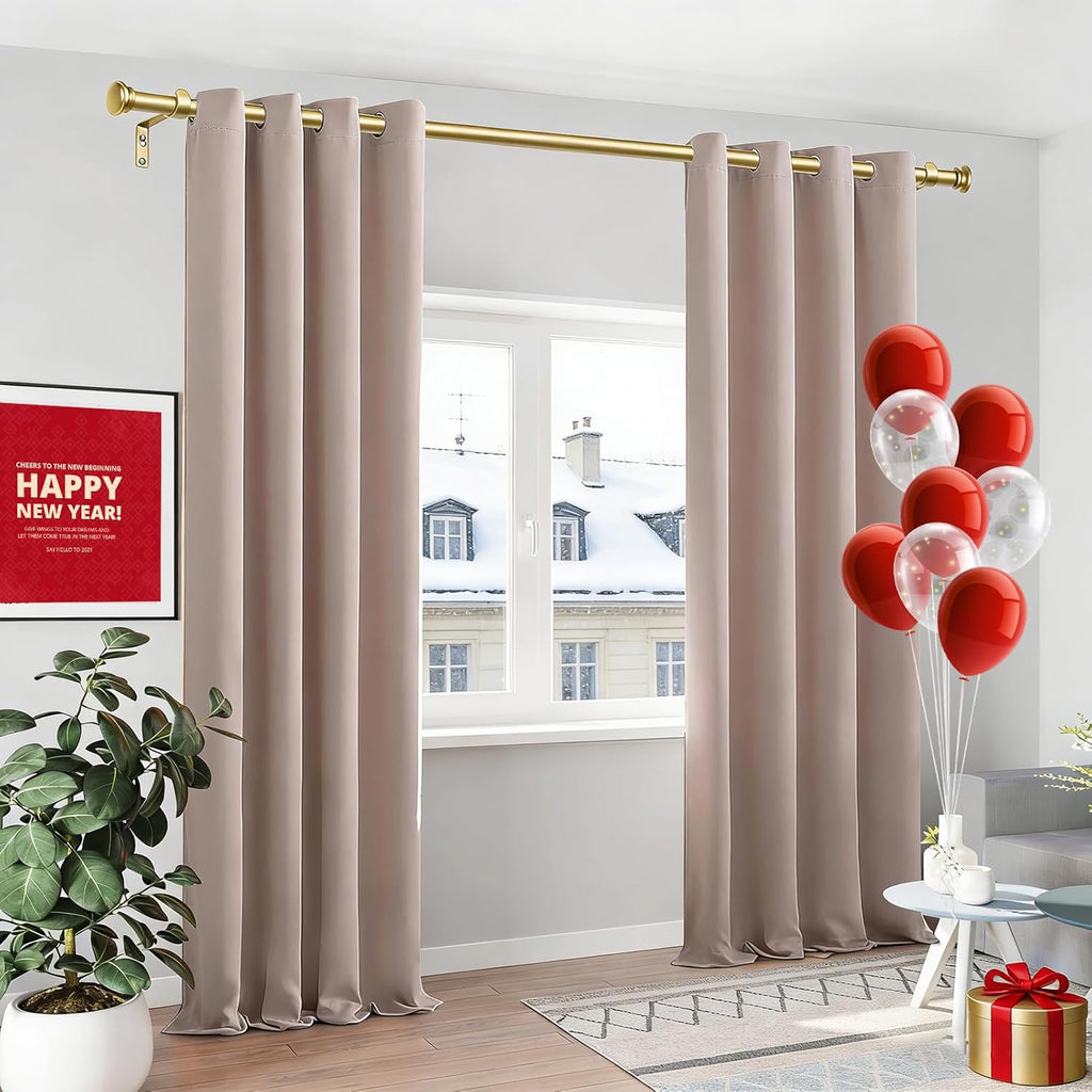 TONIAL Curtain Rod 32 to 58 Inch, Telescoping Splicing 3/4 Drapery Rods for Windows Decorative Single Rod with Small Cap End, Antique Gold