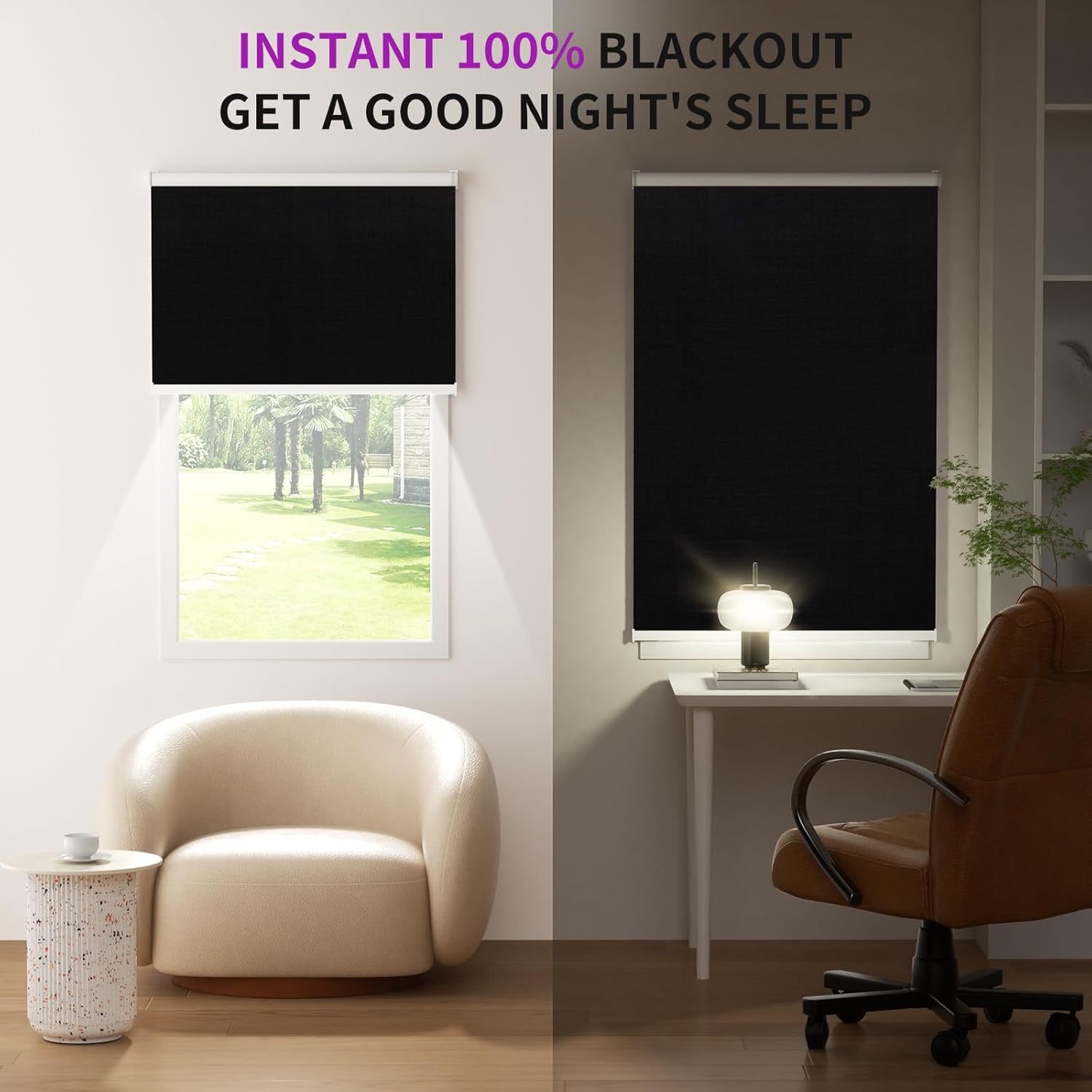 Astomi Motorized Blinds with Remote - Blackout Smart Roller Shades Compatible with Alexa & Goggle Home, Solar Rechargeable, Custom Size 22" - 100" for Indoor Window, Midnight Black