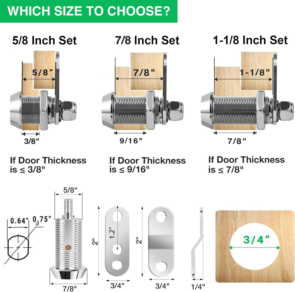 2 Pack Tool Box Lock with Keys, 5/8" Cabinet Lock Cam Lock Keyed Alike, Toolbox Lock Replacement Lock for Mailbox RV Storage Door with Manual, Zinc Alloy (2Pack，5/8 Inch)
