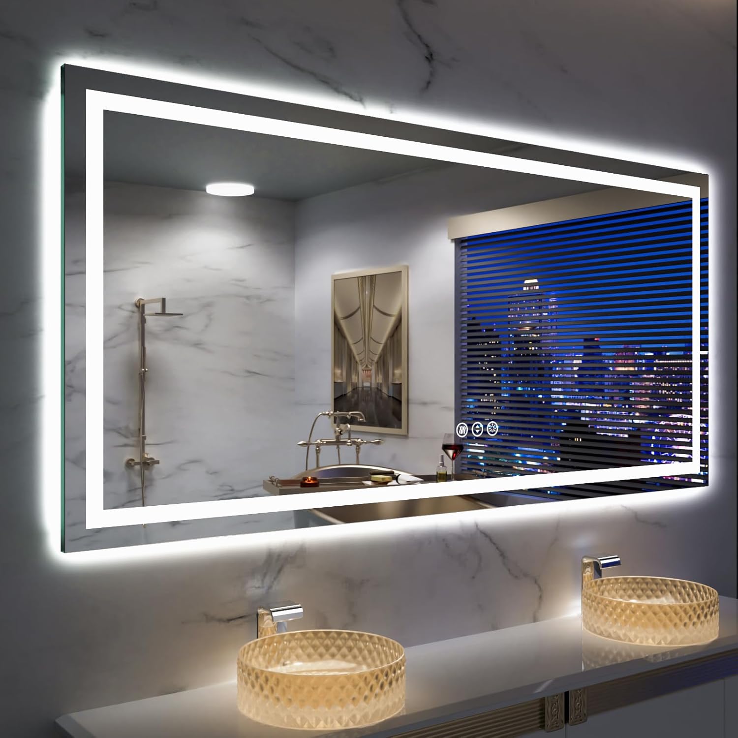 Amorho LED Mirror for Bathroom, 72''x 40'' with Front and Backlight, Large Dimmable Wall Mirrors with Anti-Fog, Shatter-Proof, Memory, 3 Colors, Double LED Vanity Mirror