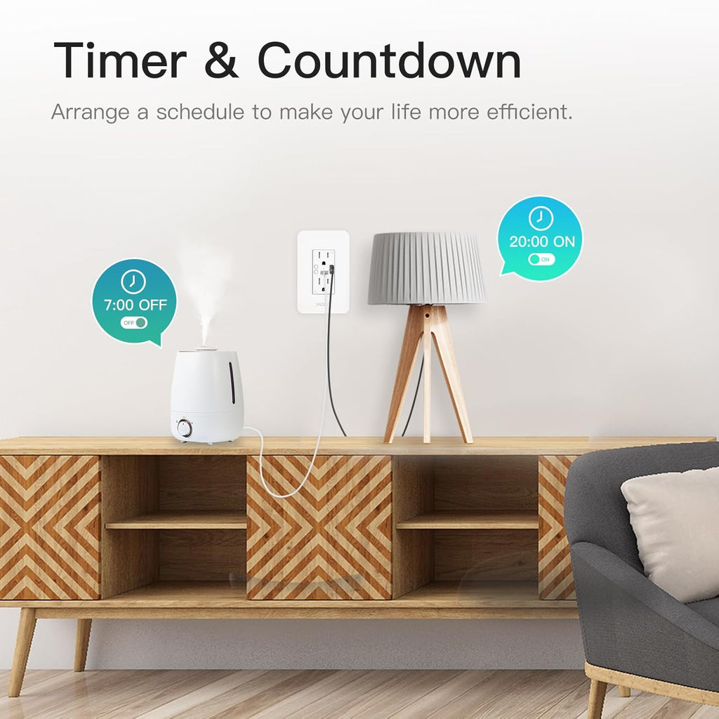 MOES Smart USB Wall Outlet Receptacle with Type-C & Type-A Charger, 2.4GHz Wi-Fi in-Wall Plug Socket 4 Pack, Remote Individual Control On/Off 15Amp, NO Hub Required