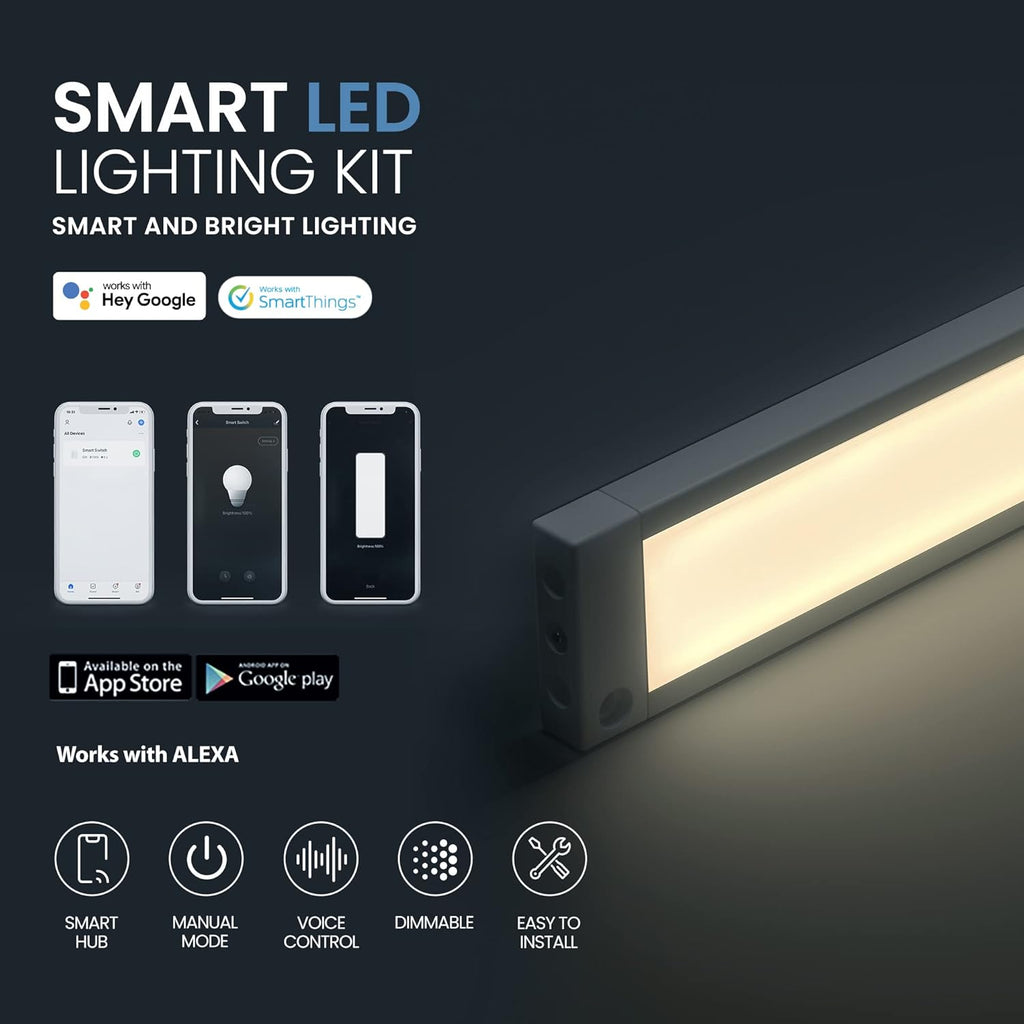 EShine 3 Pack 7 inch White Smart Dimmable LED Under Cabinet Lighting Kit Compatible with Alexa, Google - Warm White (3000K)