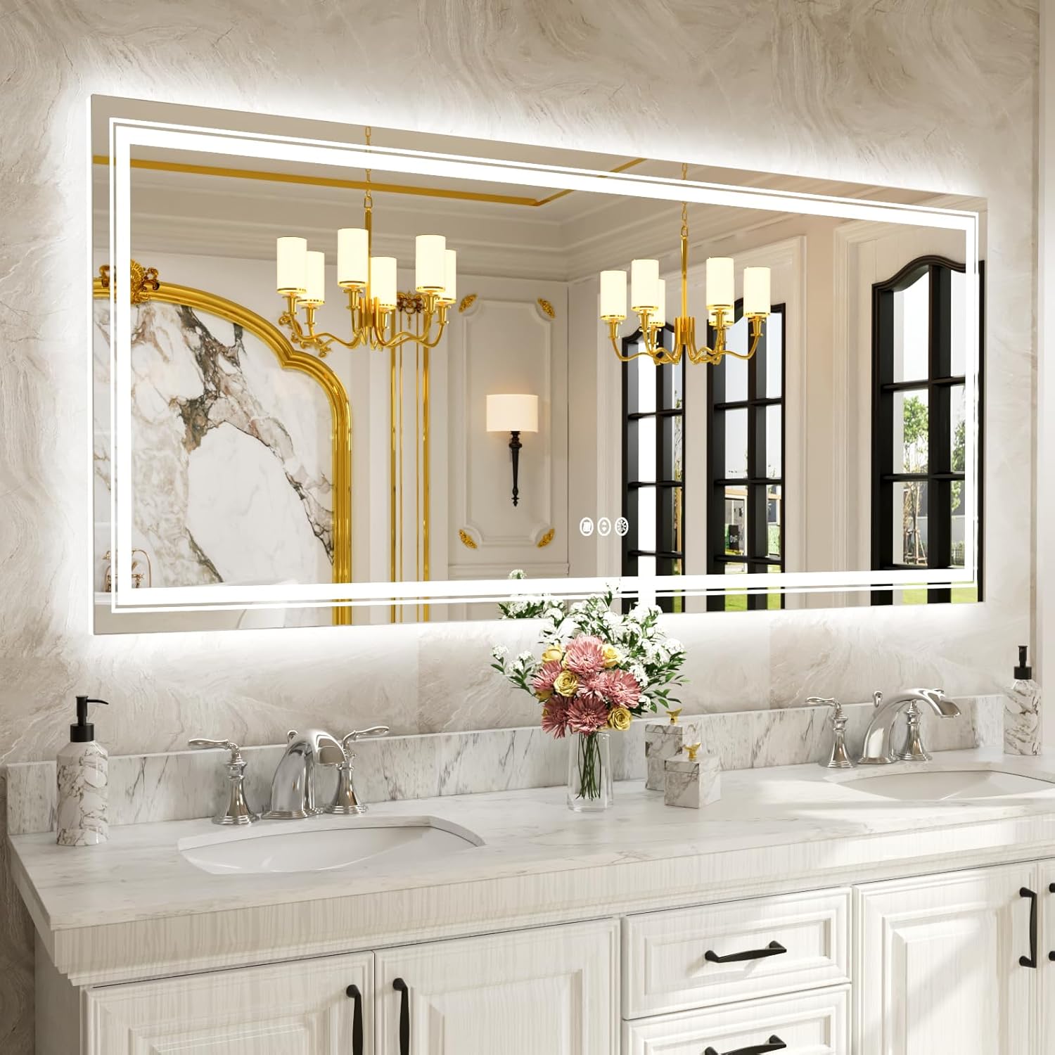WTTY LED Bathroom Mirror 77''x36'' with Front and Backlight, Large Dimmable LED Vanity Wall Mirrors, Double LED Mirror for Bathroom with Anti-Fog, 3 Colors, Memory Function, Shatter-Proof, ETL Listed
