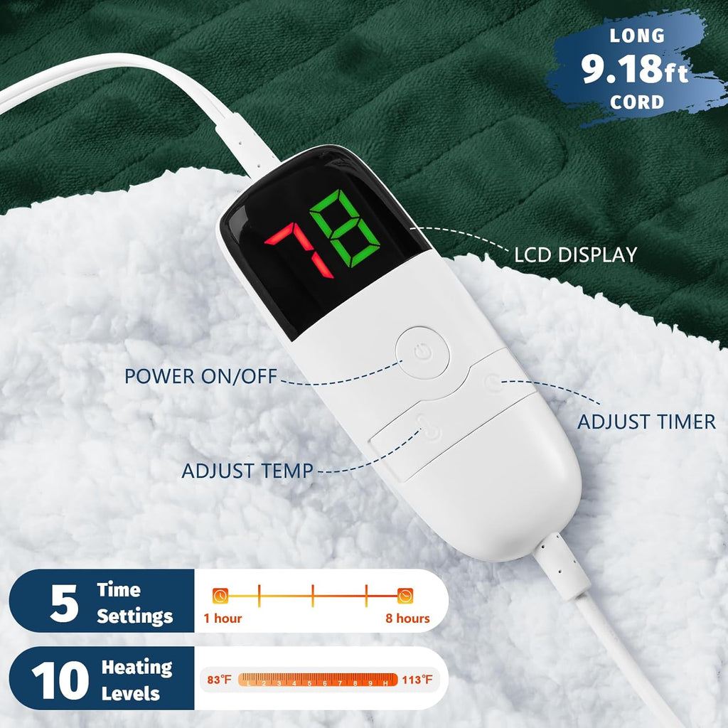 BOMOVA Heated Electric Blanket Twin Size - 62" x 84" Heating Blanket with 10 Heating Levels & 8 Hours Auto Off, Warm Flannel Blanket, Christmas Birthday Gifts for Women