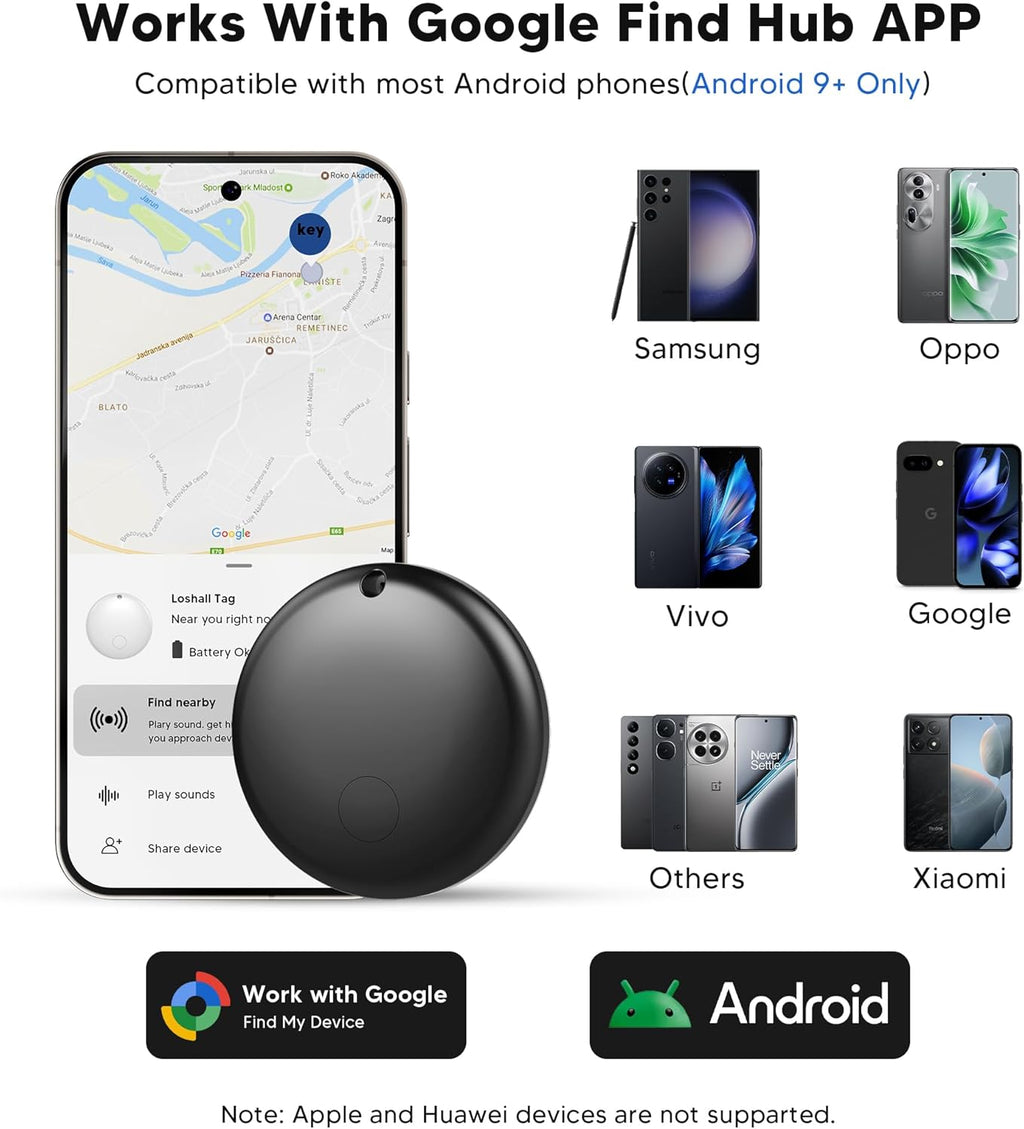 Tracker Tag for Android Smart Tag（Not for iOS） Tracker Tags-4 Pack Android Work with Google Find Hub App Key Finder Bluetooth Tracker Item Locator for Purse, Keys, Luggage, Backpack, Pets，etc.