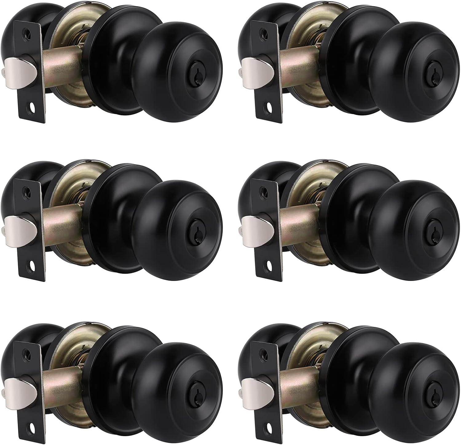 Gobrico Flat Ball Entry Door Locks Keyed-Alike Door Locksets with Same Keys in Black-Pack of 6