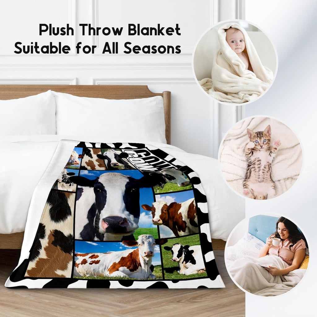 Cow Blankets and Throws, Cow Gifts for Women Girls Adults, Soft Fluffy Fuzzy Farmhouse Blanket Country Home Decor, 60"x80" Animal Pattern Throw for Bed Living Room