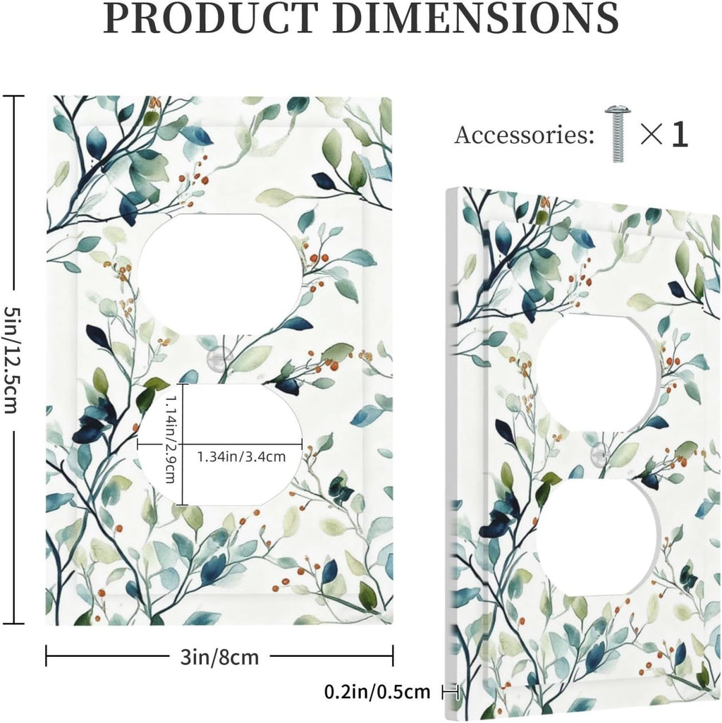 Decorative Outlet Covers Rustic Eucalyptus Leaf Geen Sage Leaves 1 Gang Duplex Light Switch Cover Plate Unique Wall Plates for Electrical Outlets Switch Plate Covers for Bedroom Home Decor