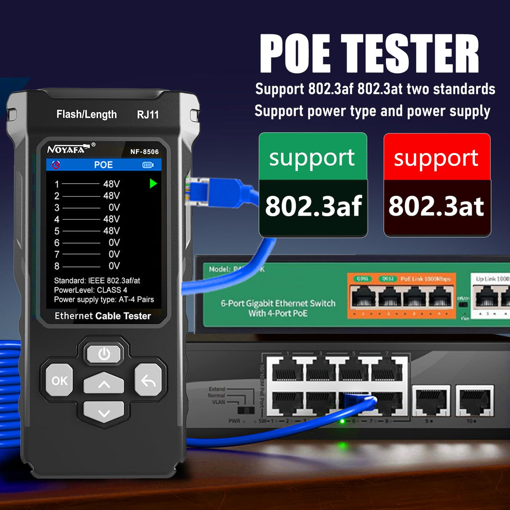 NF-8506 Network Cable Tester with IP Scanne Network Rate Test,/NCV POE/Ping/TDR CAT5 CAT6,Network Tester Cable Toner for RJ11 RJ45 LAN Ethernet Cable Tester Telephone Cable Finder Network Tool