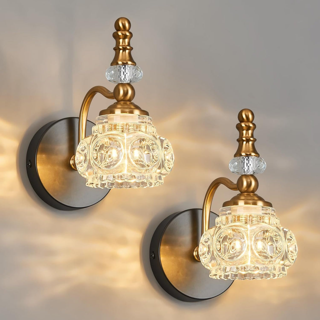Modern Wall Sconces Set of Two Black Gold Vintage Indoor Glass Wall Lamp Bathroom Vanity Light Fixture Wall Mounted Room Sconce Wall Lighting