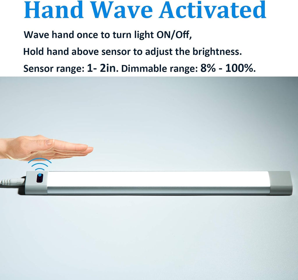 WOBANE Under Counter Lighting, Under Desk Light Bar, Hand Wave Activated, 12 inch Dimmable Panel, Super Bright Aluminum Strip Light for Kitchen,Shelf,Cupboard,Closet,Workbench,Cabinet,6000K White