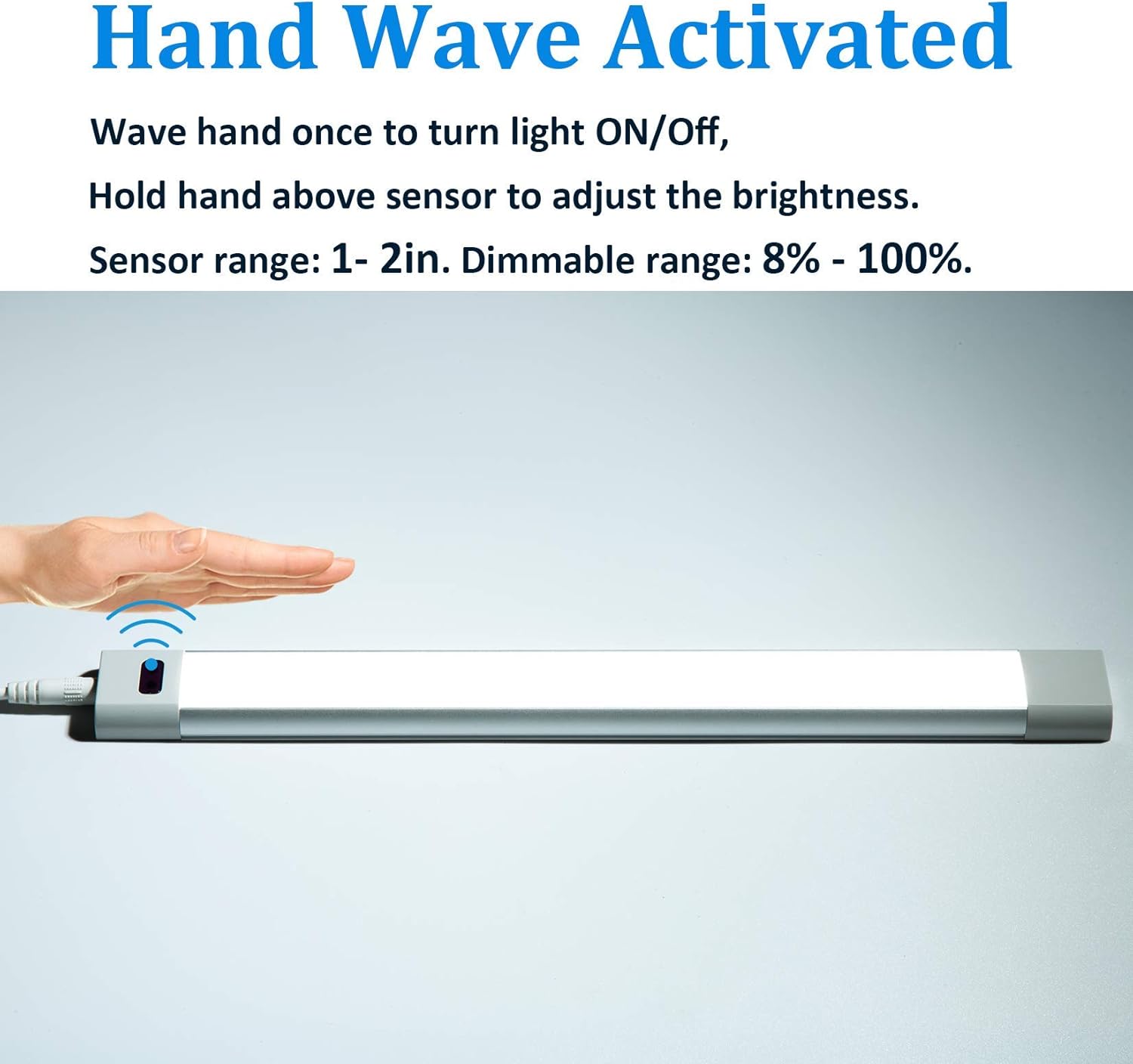 WOBANE Under Counter Lighting, Under Desk Light Bar, Hand Wave Activated, 12 inch Dimmable Panel, Super Bright Aluminum Strip Light for Kitchen,Shelf,Cupboard,Closet,Workbench,Cabinet,6000K White