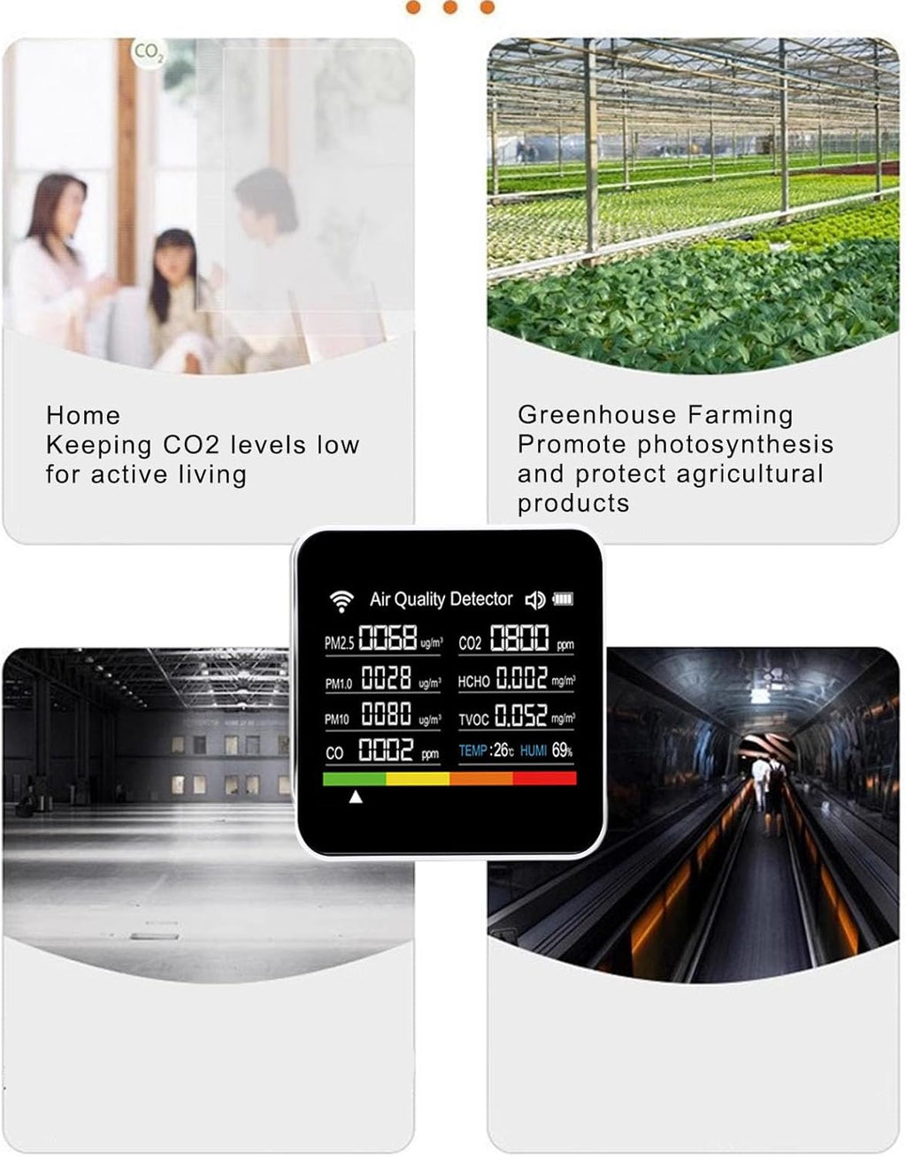 Ejoyous Air Quality Detector Indoor, 14 in 1 Smart Air Quality Monitor CO2 Detector with PM2.5 VOCs Temperature Humidity Sensor, for Home Office Travel Tuya APP Connected