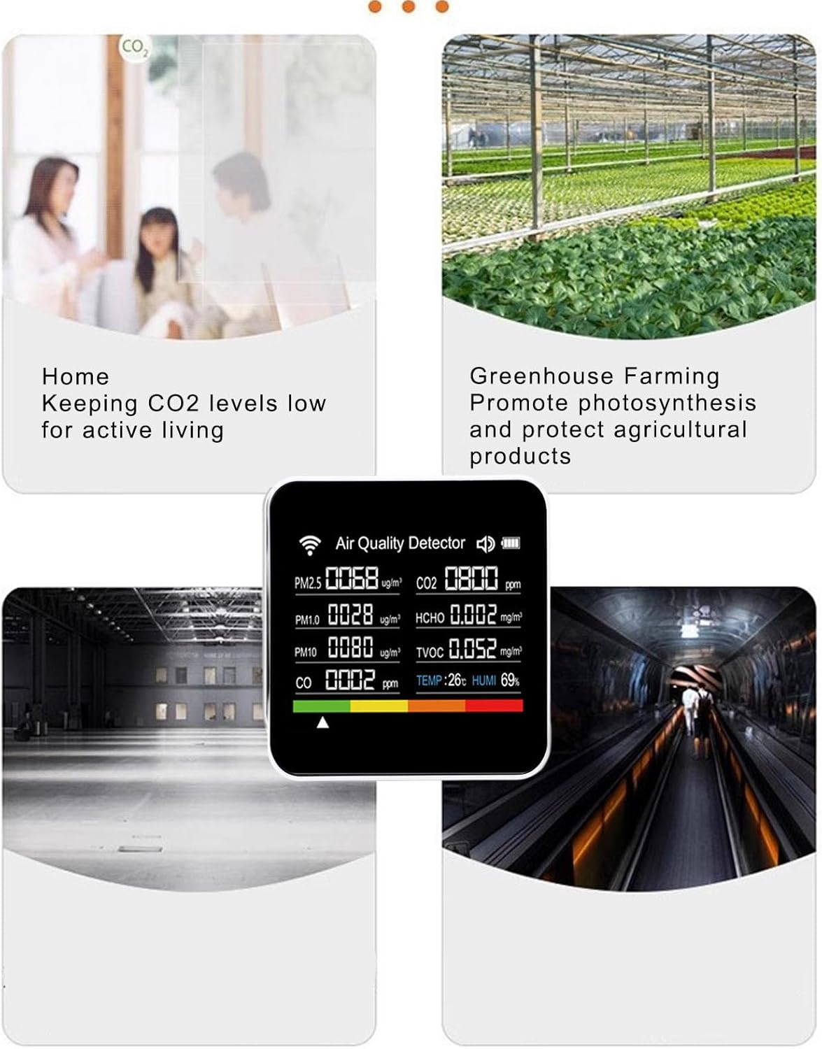 Ejoyous Air Quality Detector Indoor, 14 in 1 Smart Air Quality Monitor CO2 Detector with PM2.5 VOCs Temperature Humidity Sensor, for Home Office Travel Tuya APP Connected