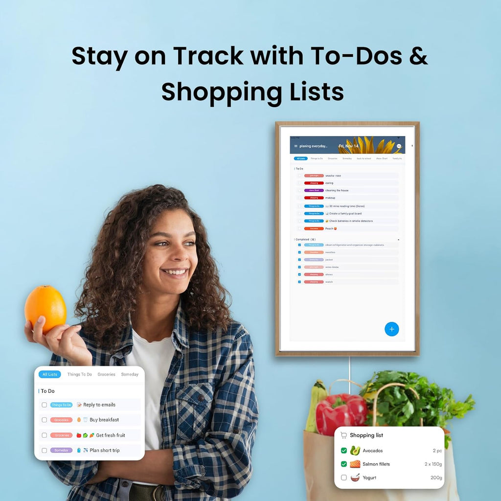 ApoloSign 21.5" Digital Calendar: Dual Mode Calendars with Google Play & Multi-calendar Sync, Electronic Planner & Chore Chart, Smart Touchscreen, Interactive Display for Family Schedules (Teak Wood, 21.5-inch)