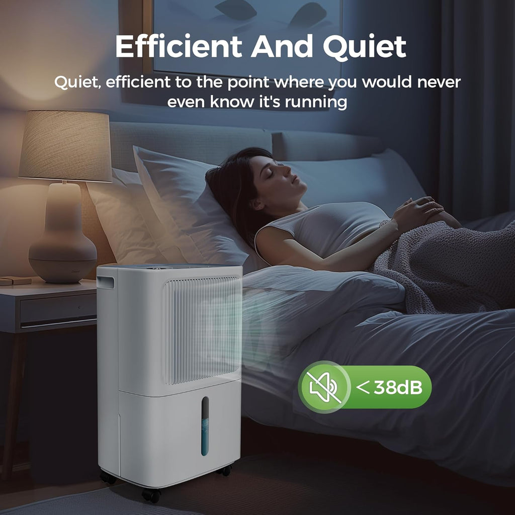 2,500 Sq Ft Home Dehumidifier with Drain Hose, 55 OZ Water Tank, 24 Hr Timer, 34 Pints High Efficiency Compressor for Basement, Bedrooms, Bathrooms and Laundry Rooms