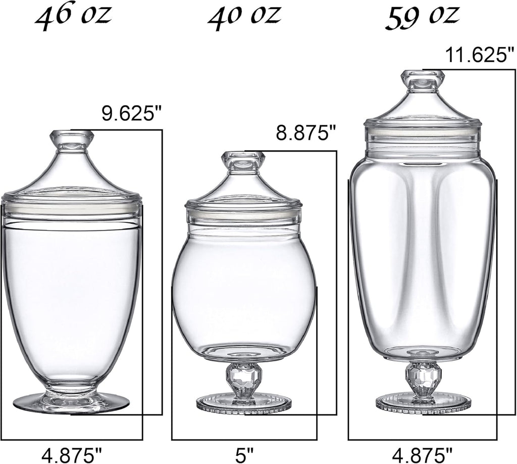Amazing Abby - Admire - Plastic Apothecary Jars (3-Piece Set, 60/46/40 oz) (NOT Glass), Acrylic Jars with Lids, Bathroom Canisters, Candy Buffet, Wedding Display, BPA-Free and Shatter-Proof