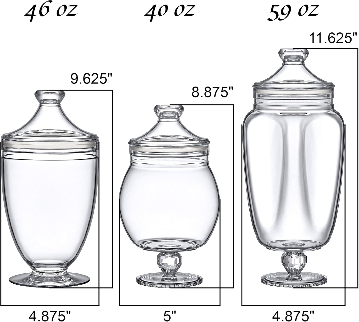 Amazing Abby - Admire - Plastic Apothecary Jars (3-Piece Set, 60/46/40 oz) (NOT Glass), Acrylic Jars with Lids, Bathroom Canisters, Candy Buffet, Wedding Display, BPA-Free and Shatter-Proof