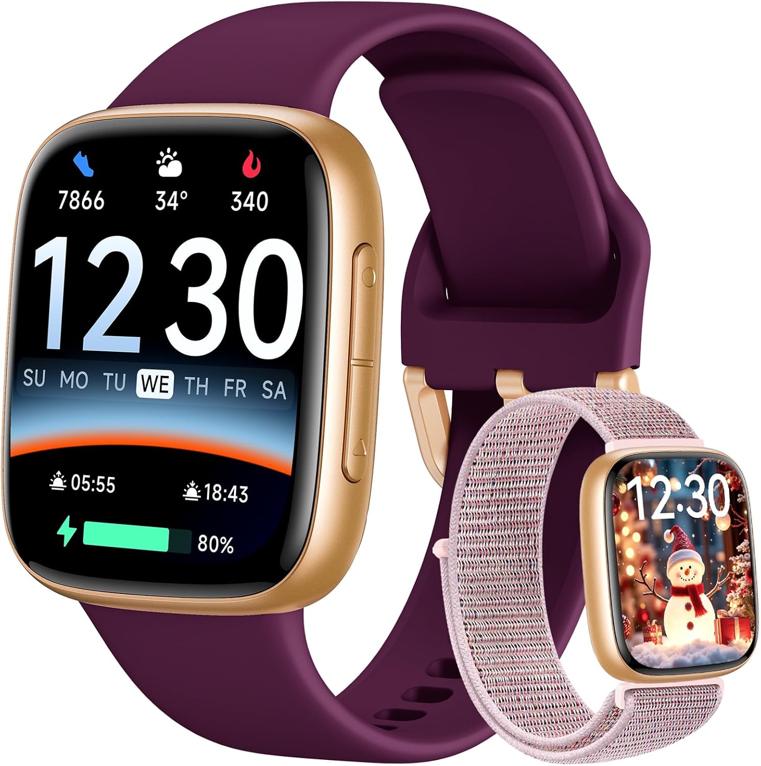 Fitpolo Smart Watch for Women, 1.85" AMOLED Fitness Tracker with Bluetooth Call, Heart Rate/Sleep/SPO₂ Monitor, 100+ Sports Modes, 3ATM Waterproof Smartwatch for Android/iPhone, Includes 2 Bands